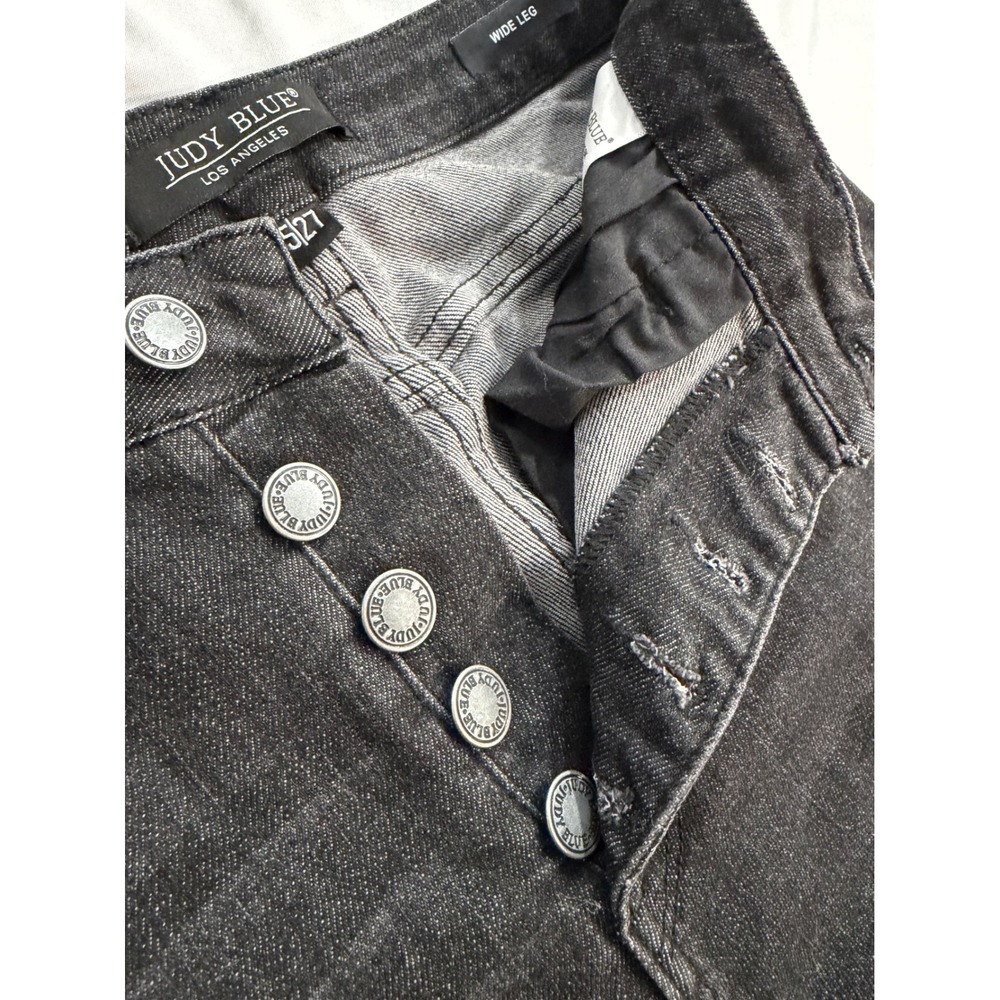 Judy Blue Wide Leg Button Fly Jeans Washed Black High Rise JB88355 BK Size 5/27